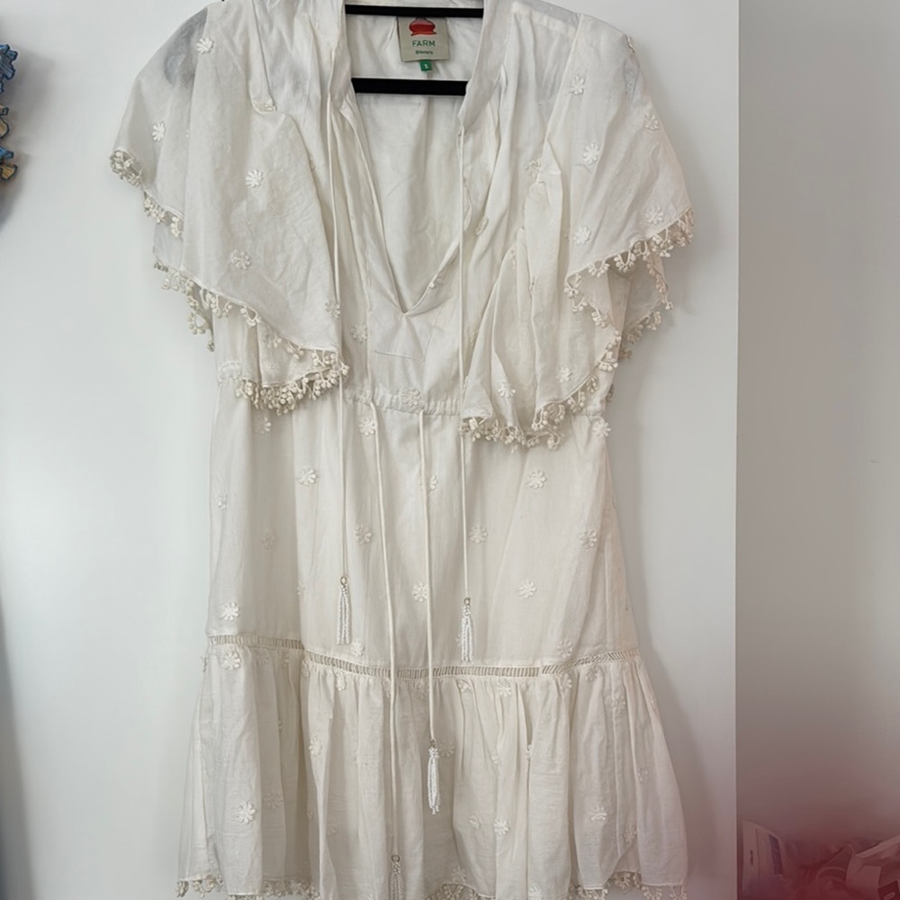 Farm rio White Embroidered Dress with Tassels